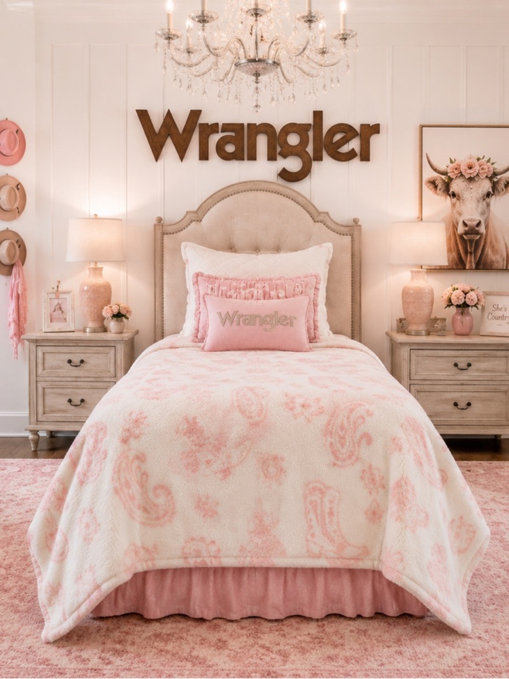 Wrangler Pink Paisley Plush Throw Blanket - Soft Cozy Bedding